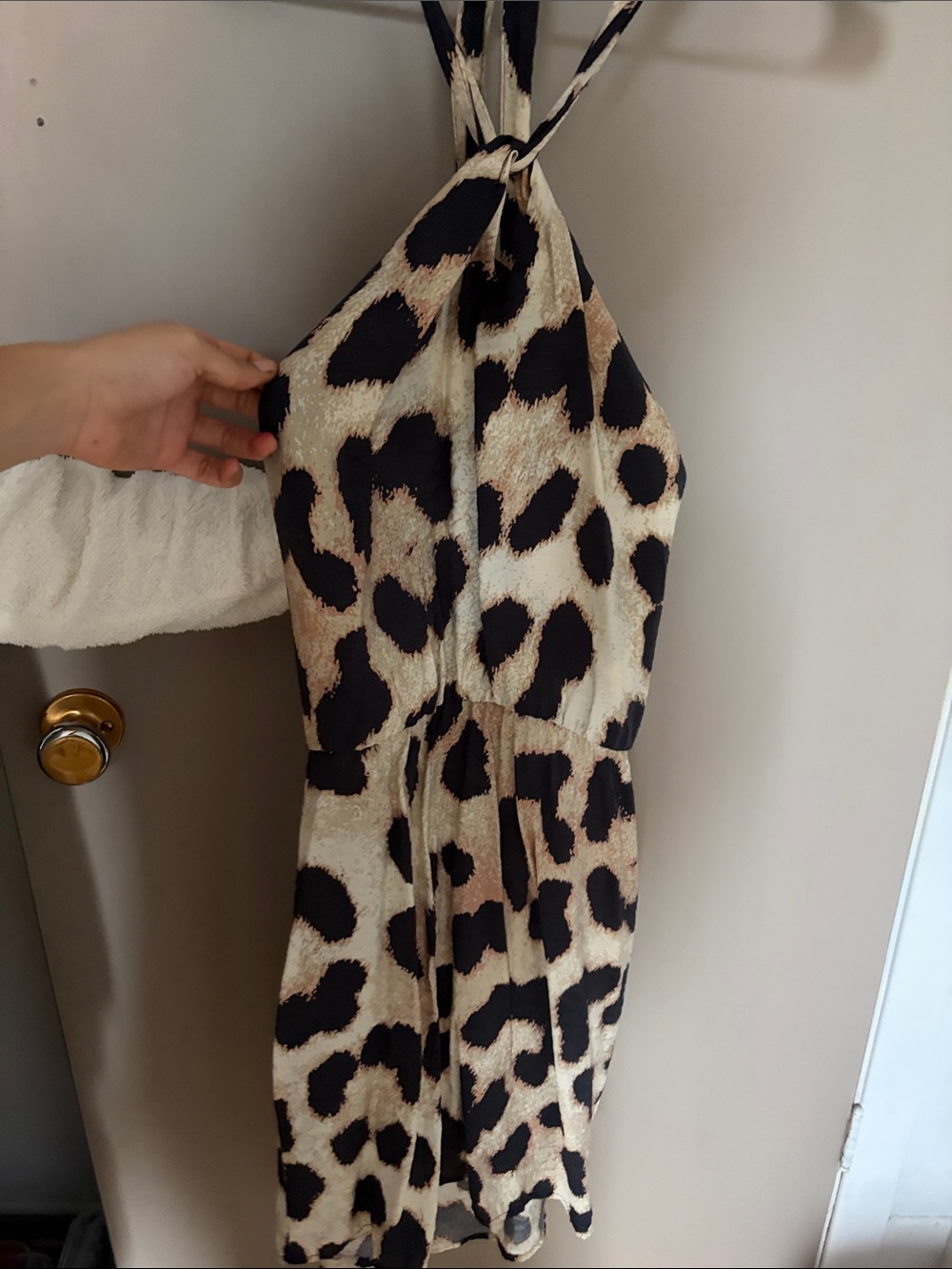 H&M Backless Leopard-Print Halter Dress - Beige & Black